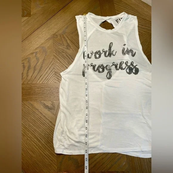 FIT Fashion Inspire Train Open Back Work in Progress Twisted Active Tank White - Picture 3 of 6